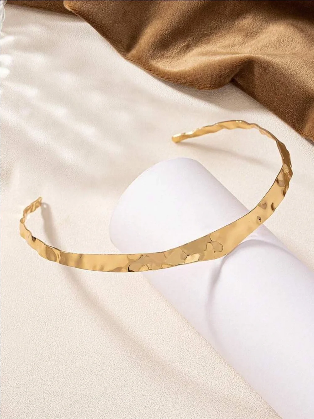 Hammered Gold Tone Metal Headband - Women Accessories